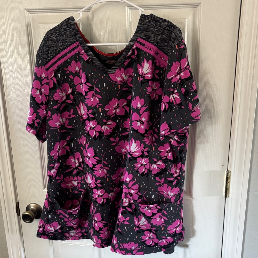 Dickies Pink and Black Scrub Top